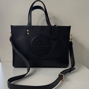Coach Black Pebbled Leather Tote with Gold-Tone Accents